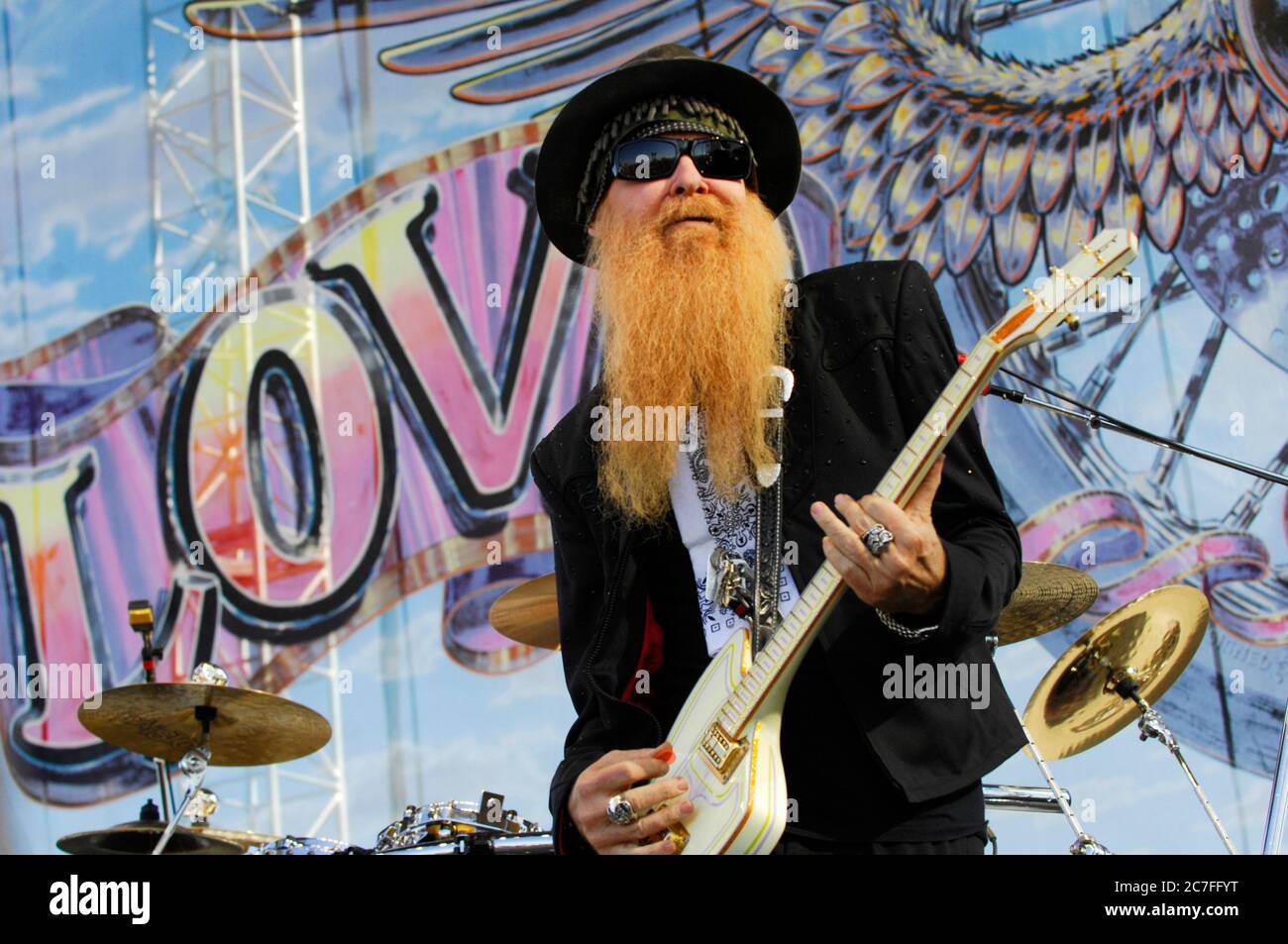 Billy Gibbons of ZZ Top performs at the Love Ride at the Pomona Fairplex on October 26, 2008 in Pomona, California. Credit: Jared Milgrim/The Photo Access Stock Photo