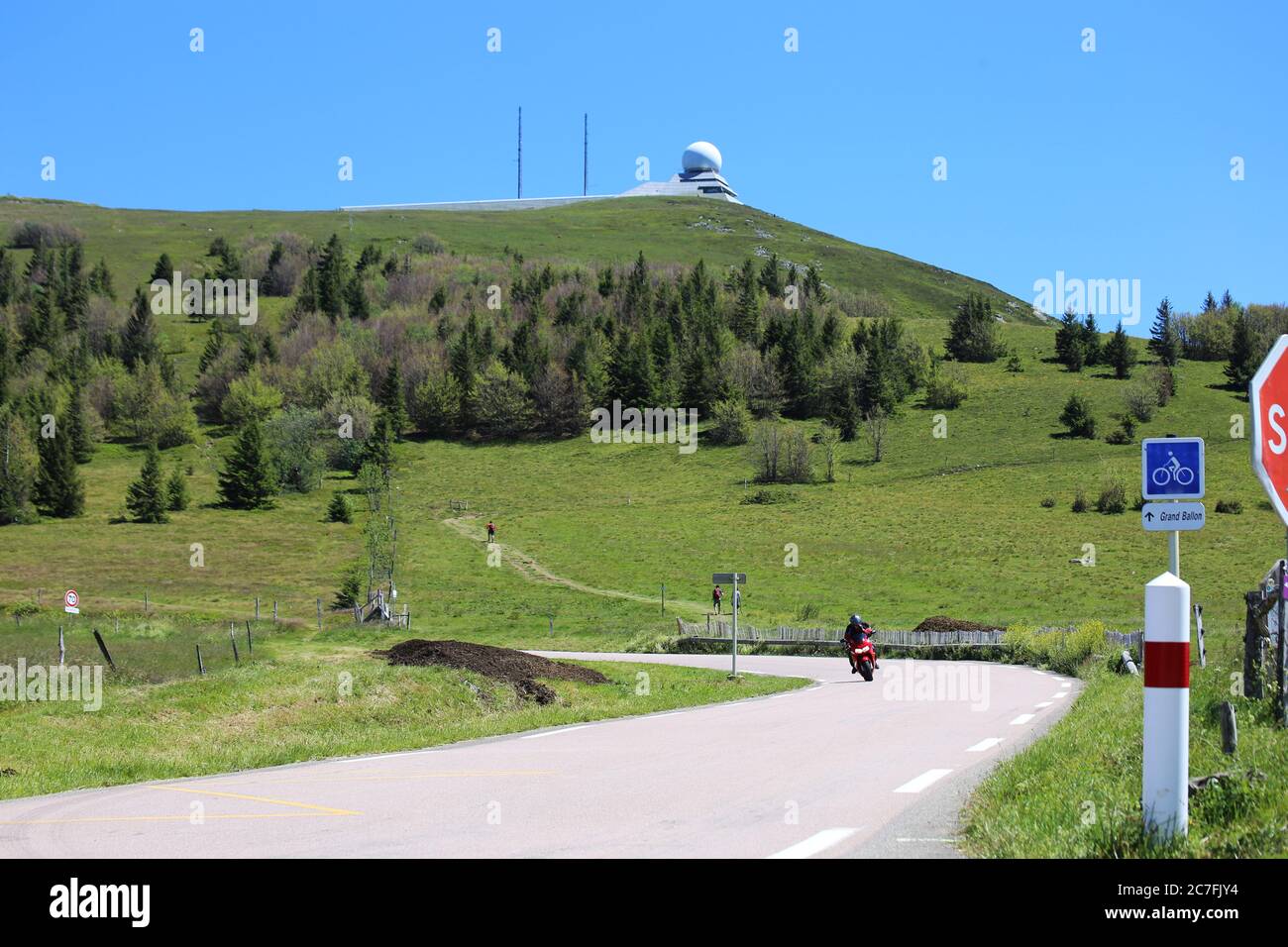 Popular excursion destination for motorcyclists: The Grand Ballon in Alsace, highest mountain in the Vosges Stock Photo