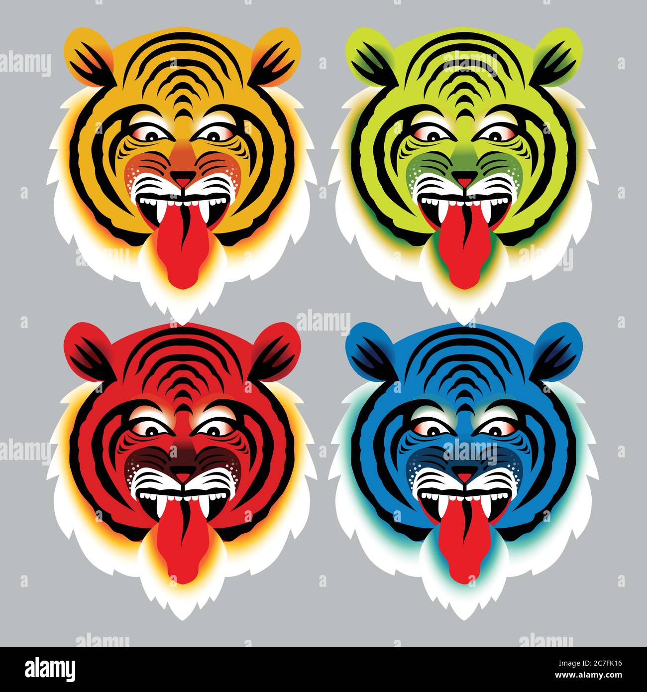 angry tiger face. isolated on white background. icon logo mascot vector illustration. color full mask cutout Stock Vector