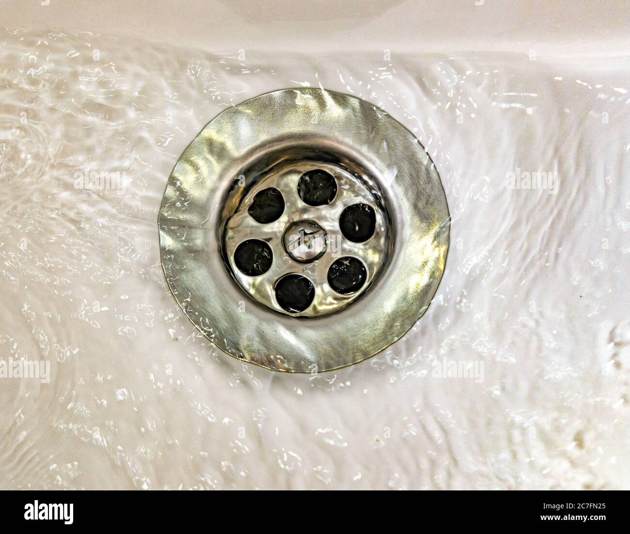 Draining water with a stainless steel grate in an old, longused