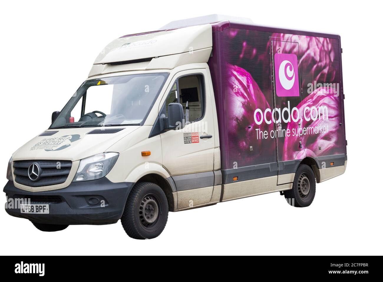 Ocado van, Ocado delivery van, Ocado lorry, Ocado truck cut out isolated on white background Stock Photo