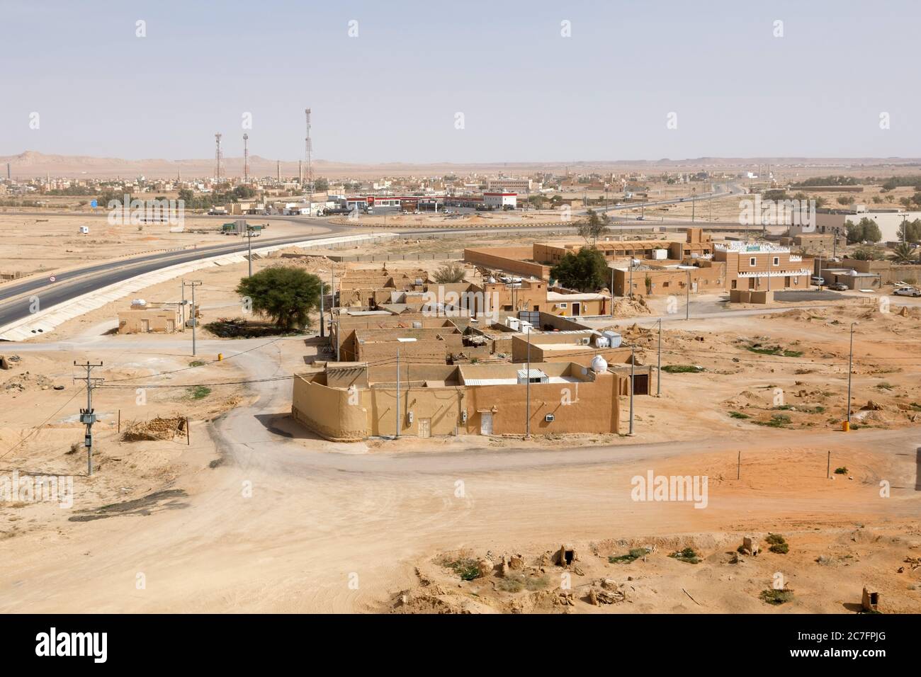 View of the small village Raghba in the middle of the desert in Saudi Arabia Stock Photo
