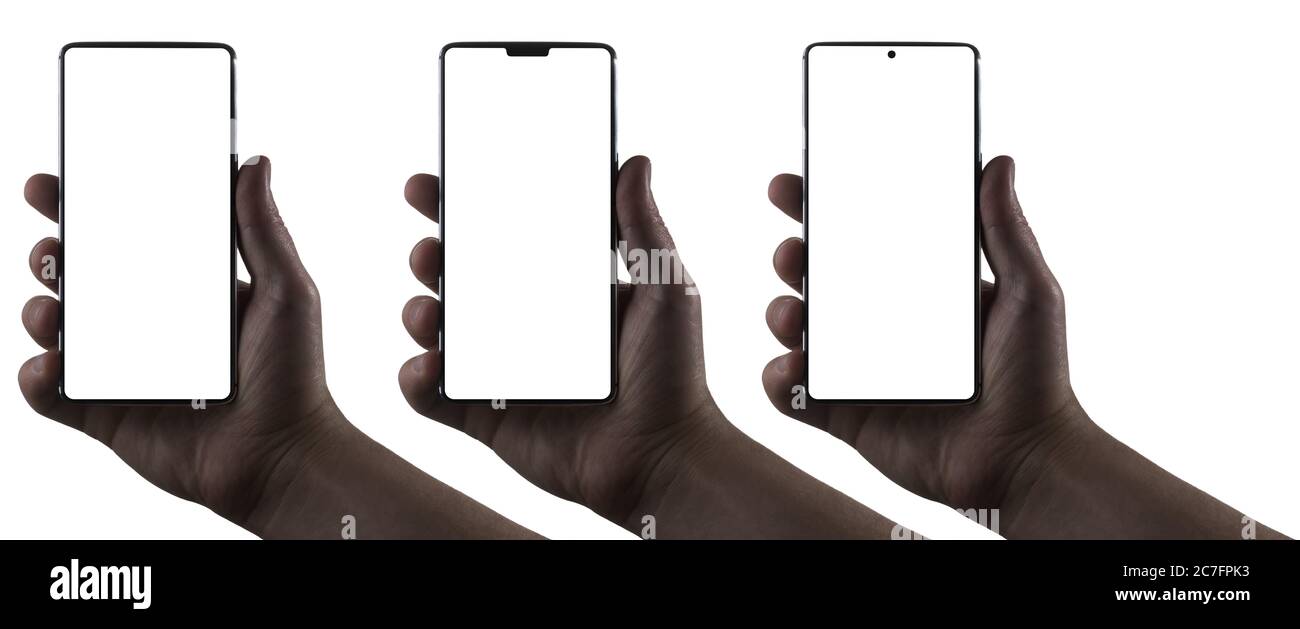 Hands holding phones Stock Photo
