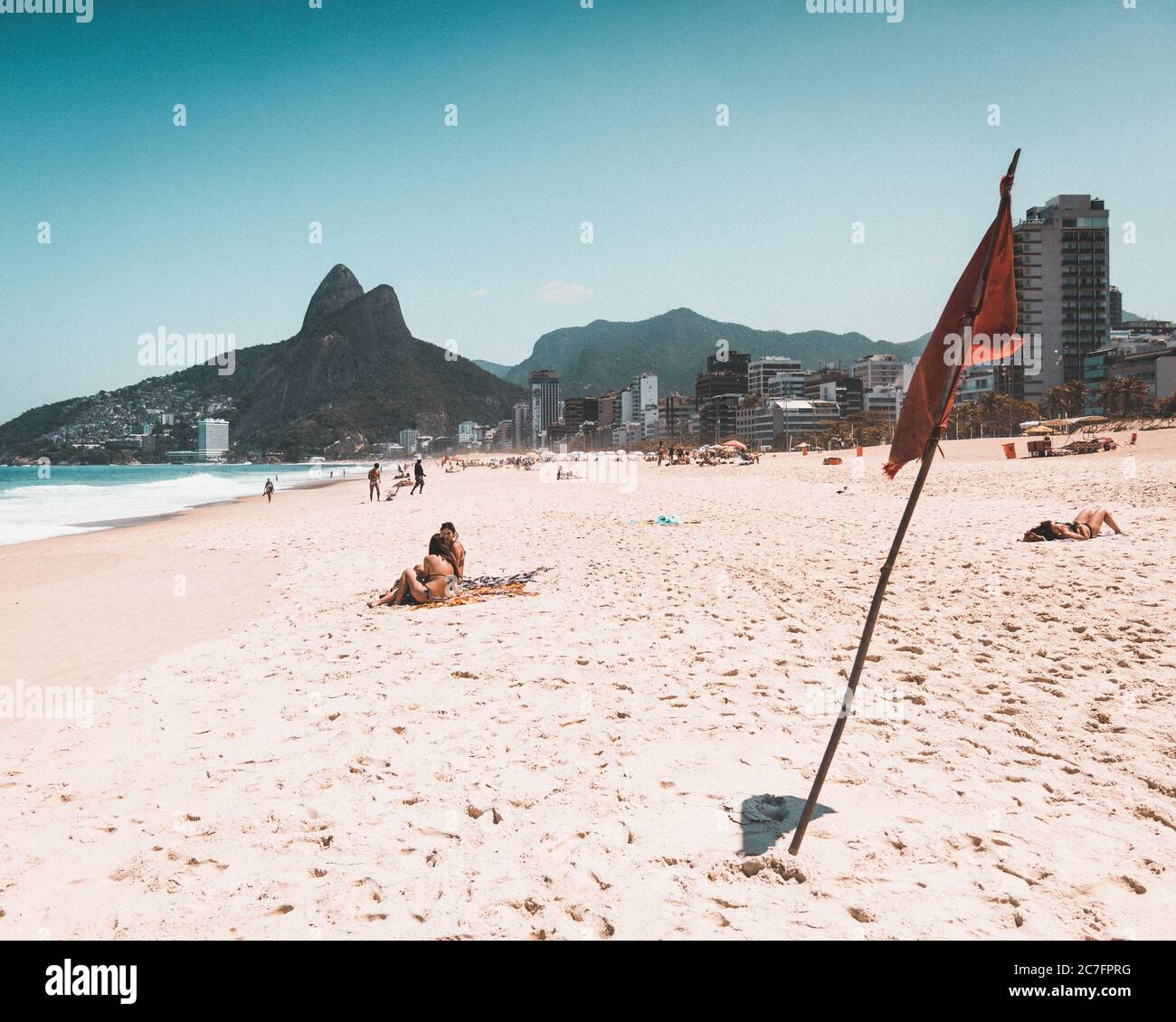 RIO DE JANEIRO, BRAZIL Jan 07, 2020 Two girls having fun at the sand