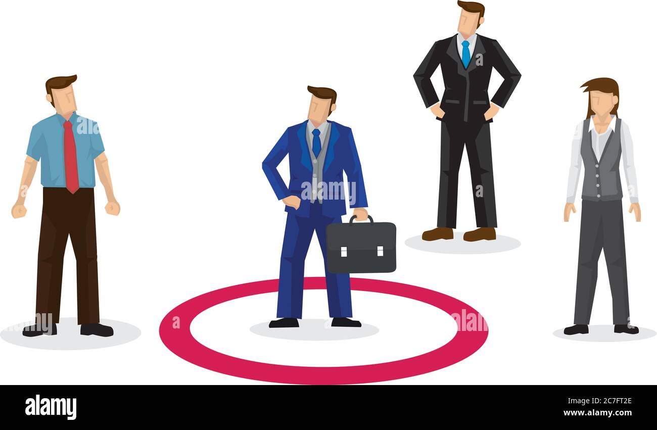 Businessman in a red social circle. Concept of social circle, isolation and networking. Isolated