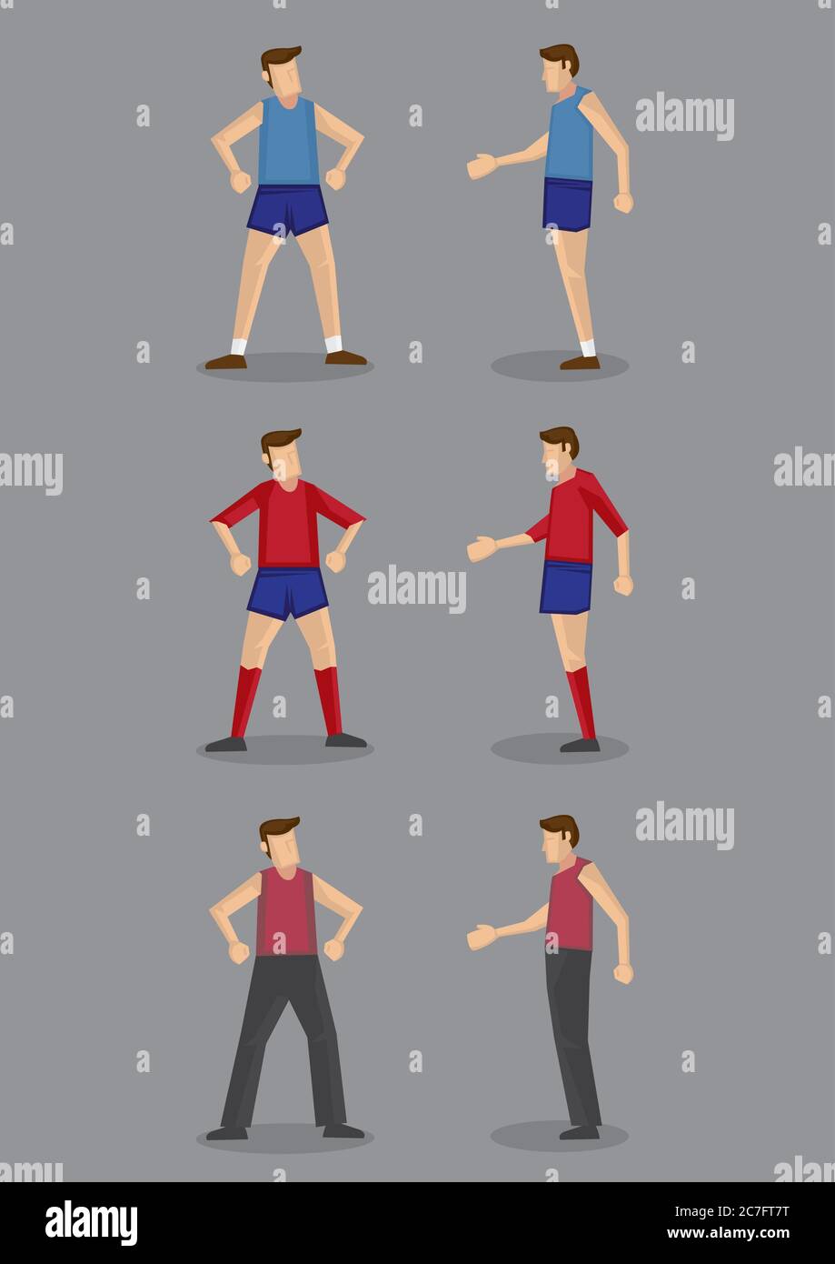 Front view and side view of man in sportswear and activewear for different  sports activities. Vector cartoon characters isolated on grey background  Stock Vector Image & Art - Alamy