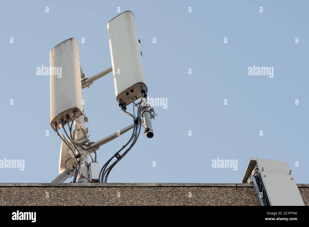 Isolated view of newly installed phone network antennas seen atop of
