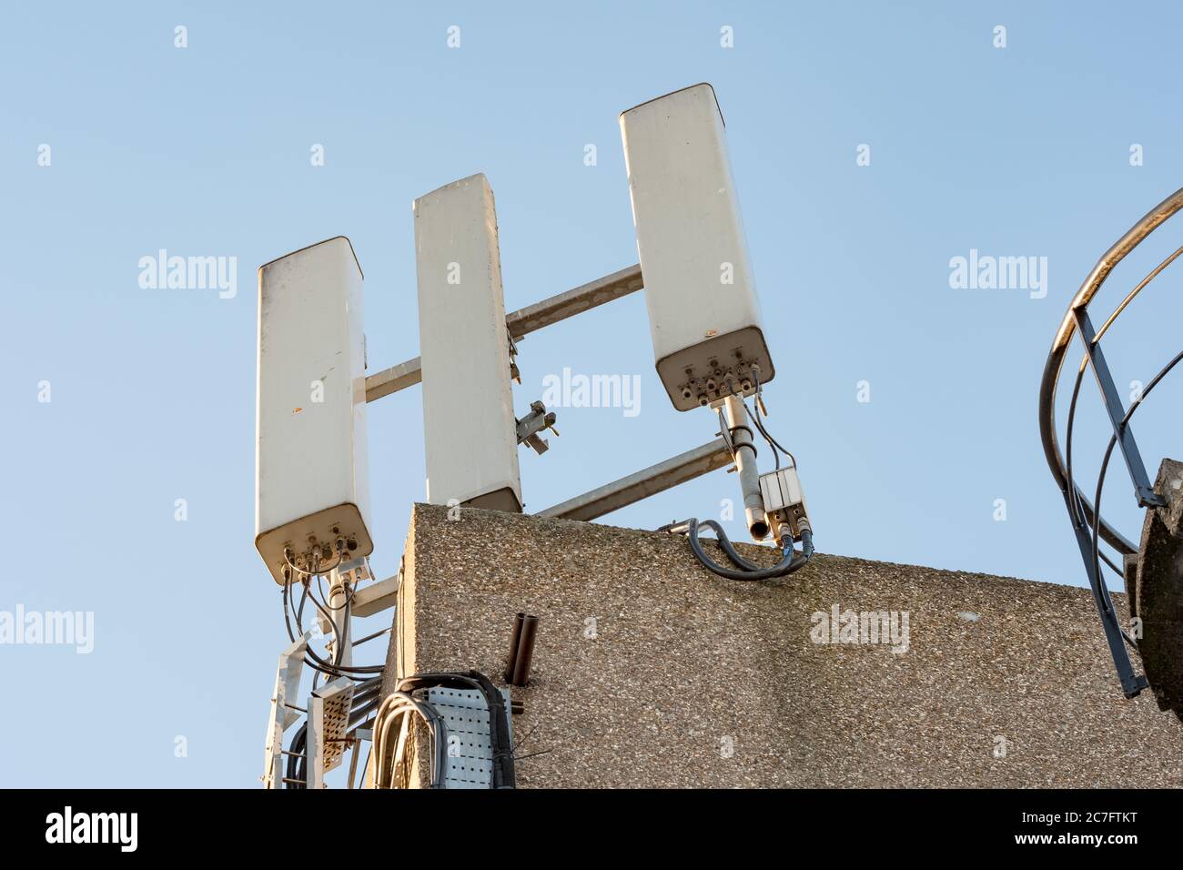 Isolated view of newly installed phone network antennas seen atop of