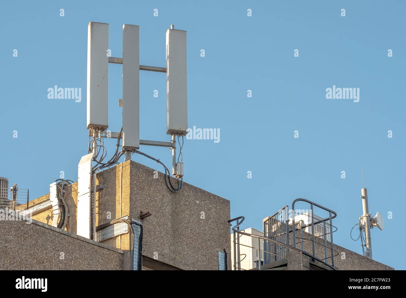 Isolated view of newly installed phone network antennas seen atop of