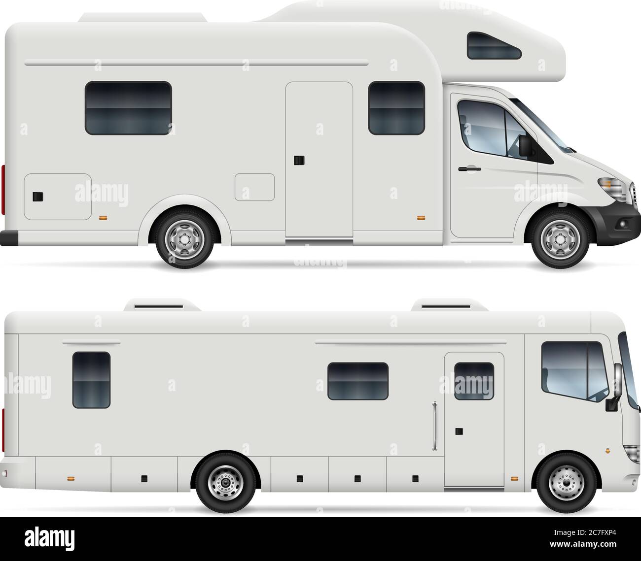 Motorhome side view vector mockup on white background for vehicle branding, corporate identity. All elements in the groups on separate layers Stock Vector