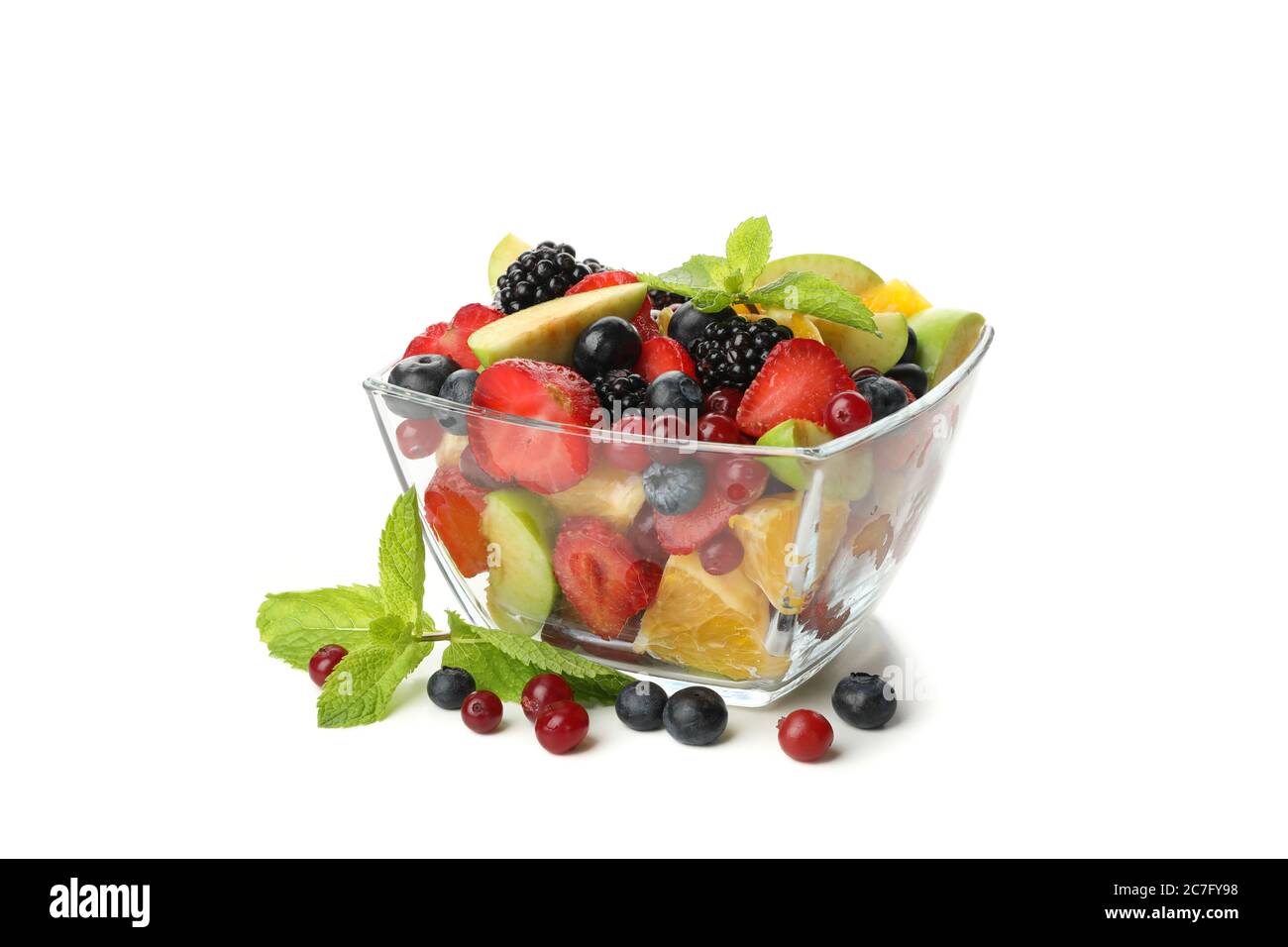 Bowl of fresh fruit salad isolated on white background Stock Photo - Alamy