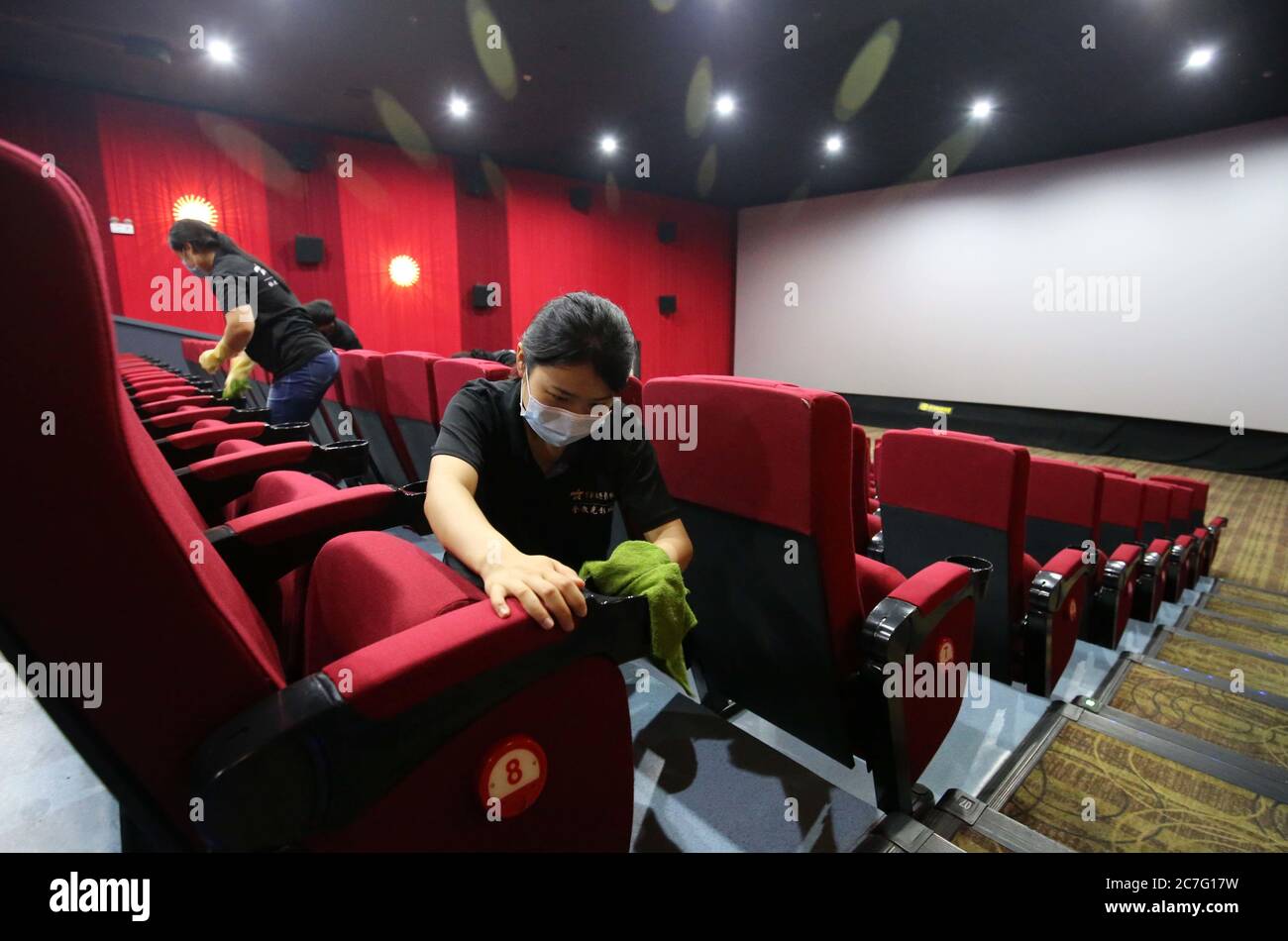 July 17 Weifang Weifang China Shandonga A A China A Cinema Worker Wipes Seats With A Disinfectant Towel At A Cinema In Weifang Shandong Province On July 17 In Recent Days The City Of