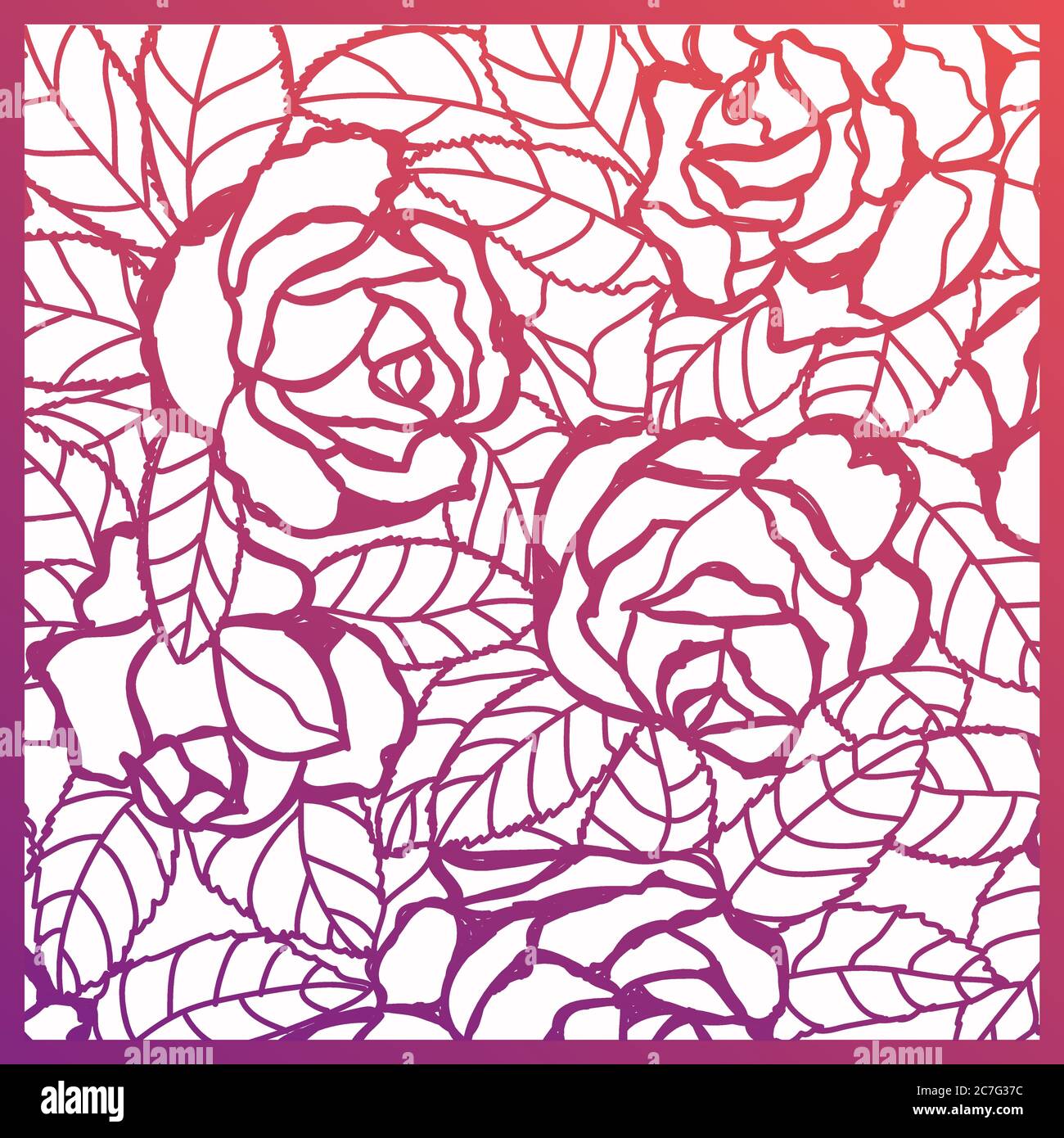 Seamless pattern with outline roses. Beautiful realistic flowers and ...