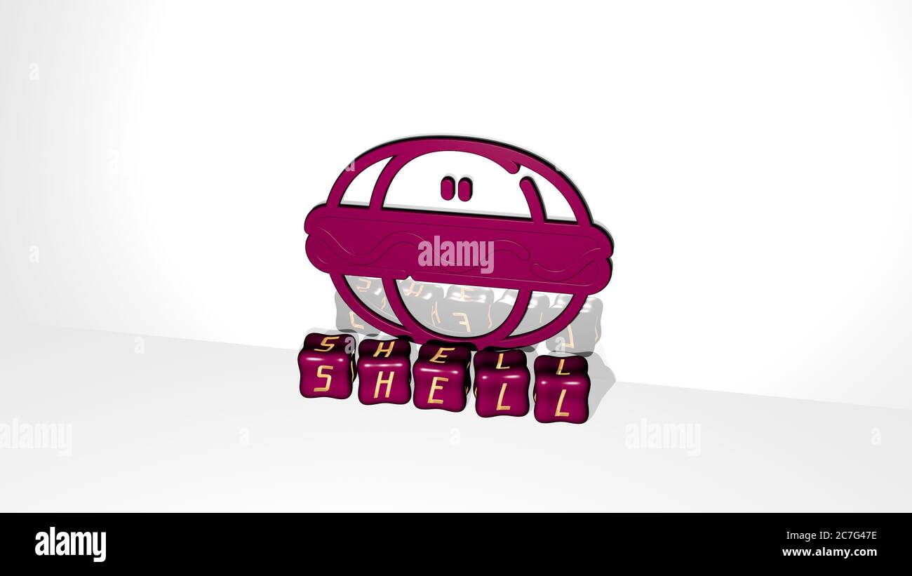 3D representation of shell with icon on the wall and text arranged by ...