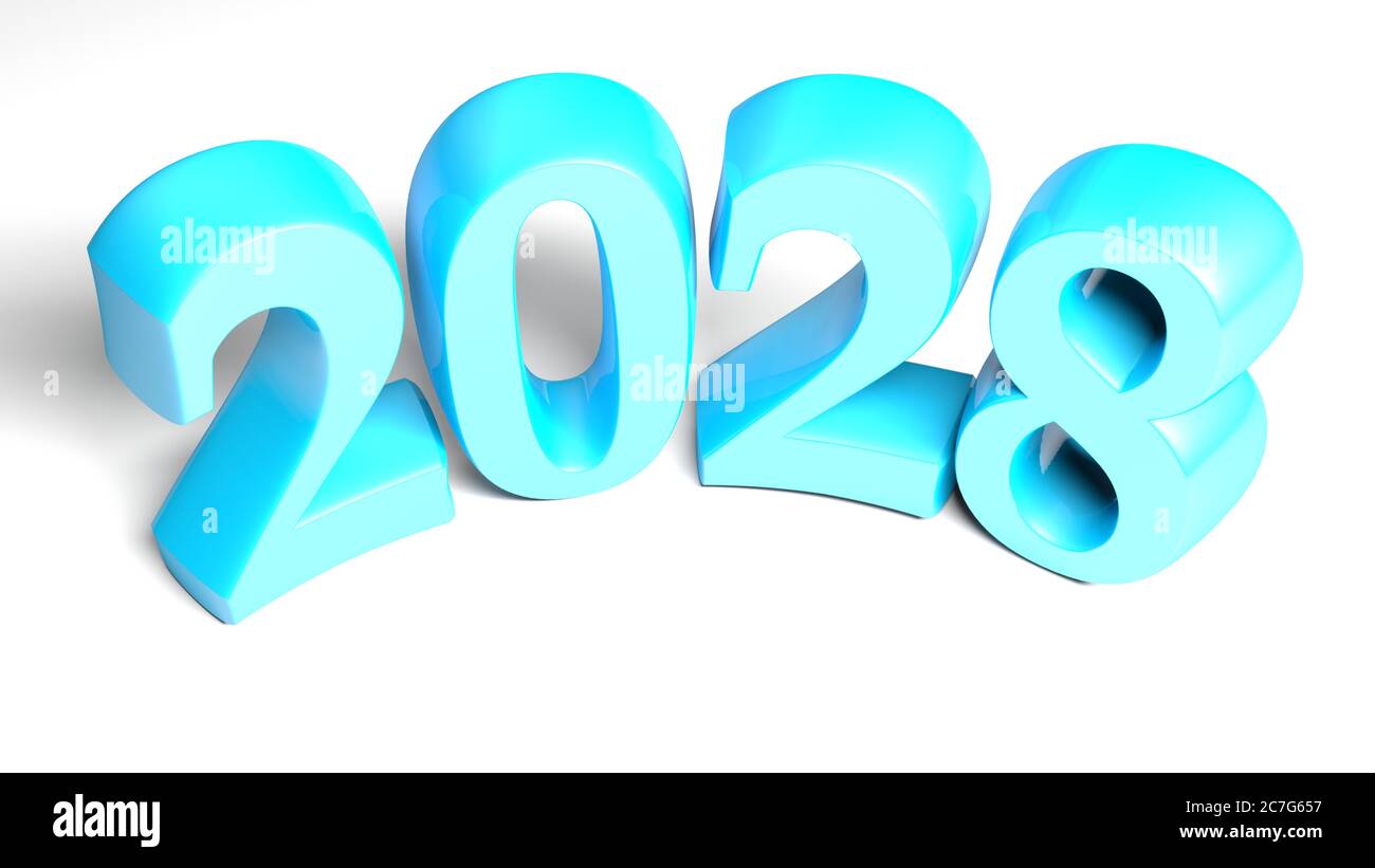 2028 Blue bent write isolated on white background - 3D rendering ...