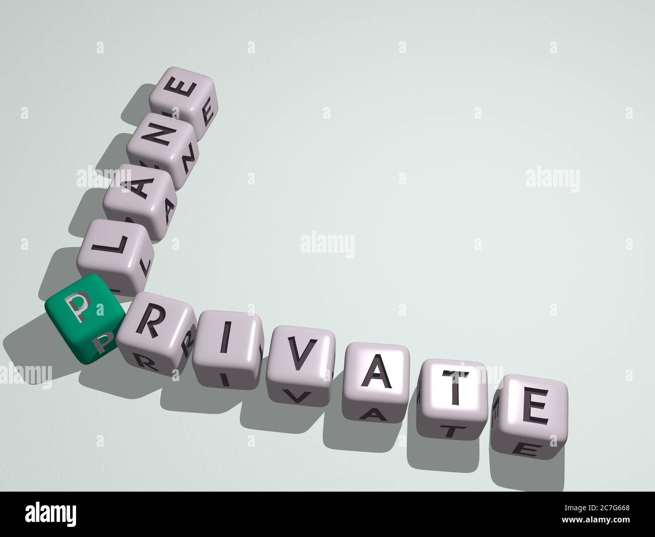 crosswords of private plane arranged by cubic letters on a mirror floor