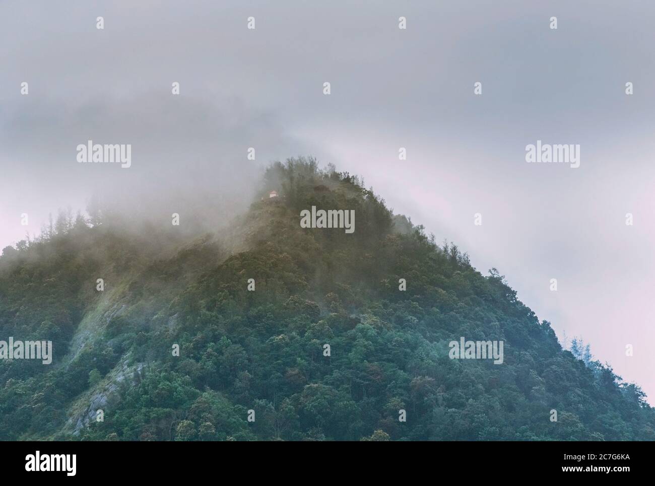 Fog covering the peak of the mountain of Western Ghats, Kanyakumari district, India Stock Photo