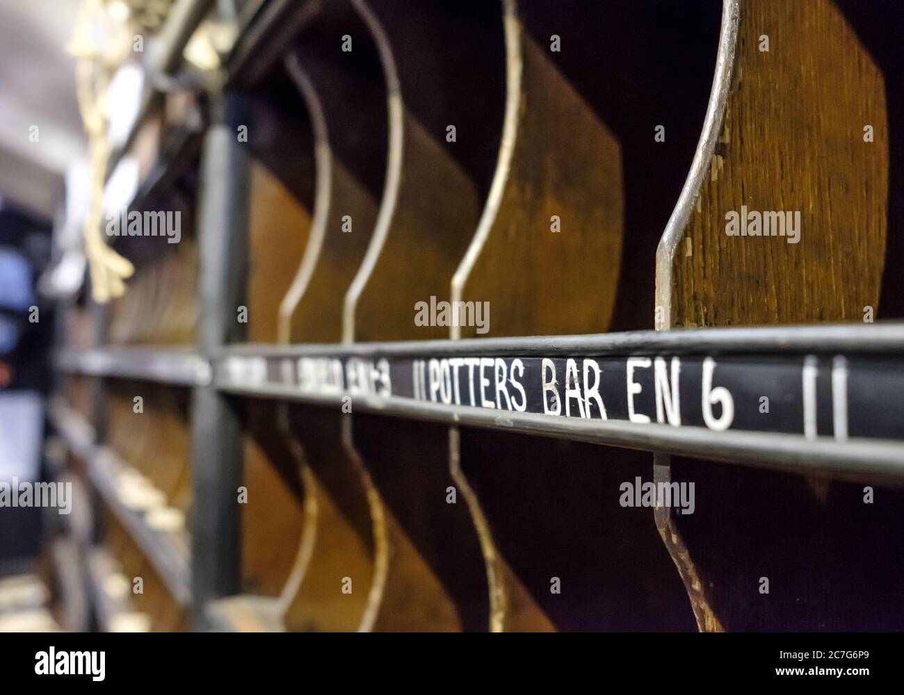 Detail View Of An Old Royal Mail Letter Sorting Shelf Located On A