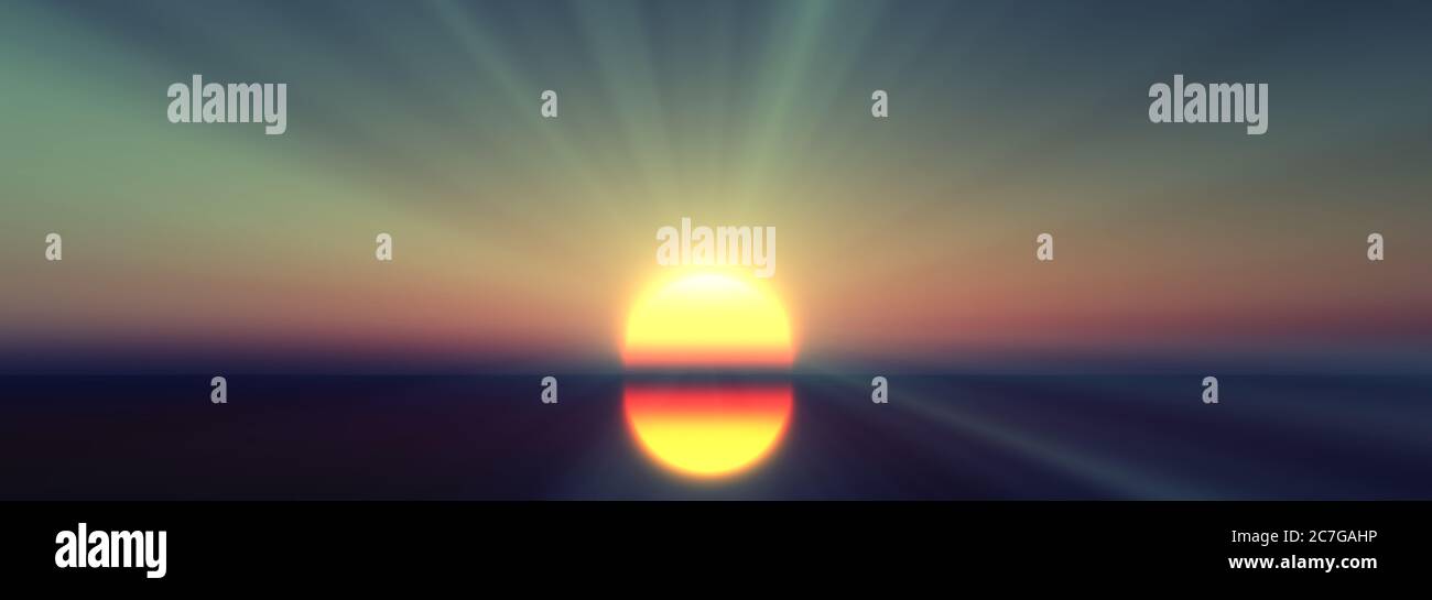 sunset calmly sea sun ray 3d rendering illustration Stock Photo - Alamy