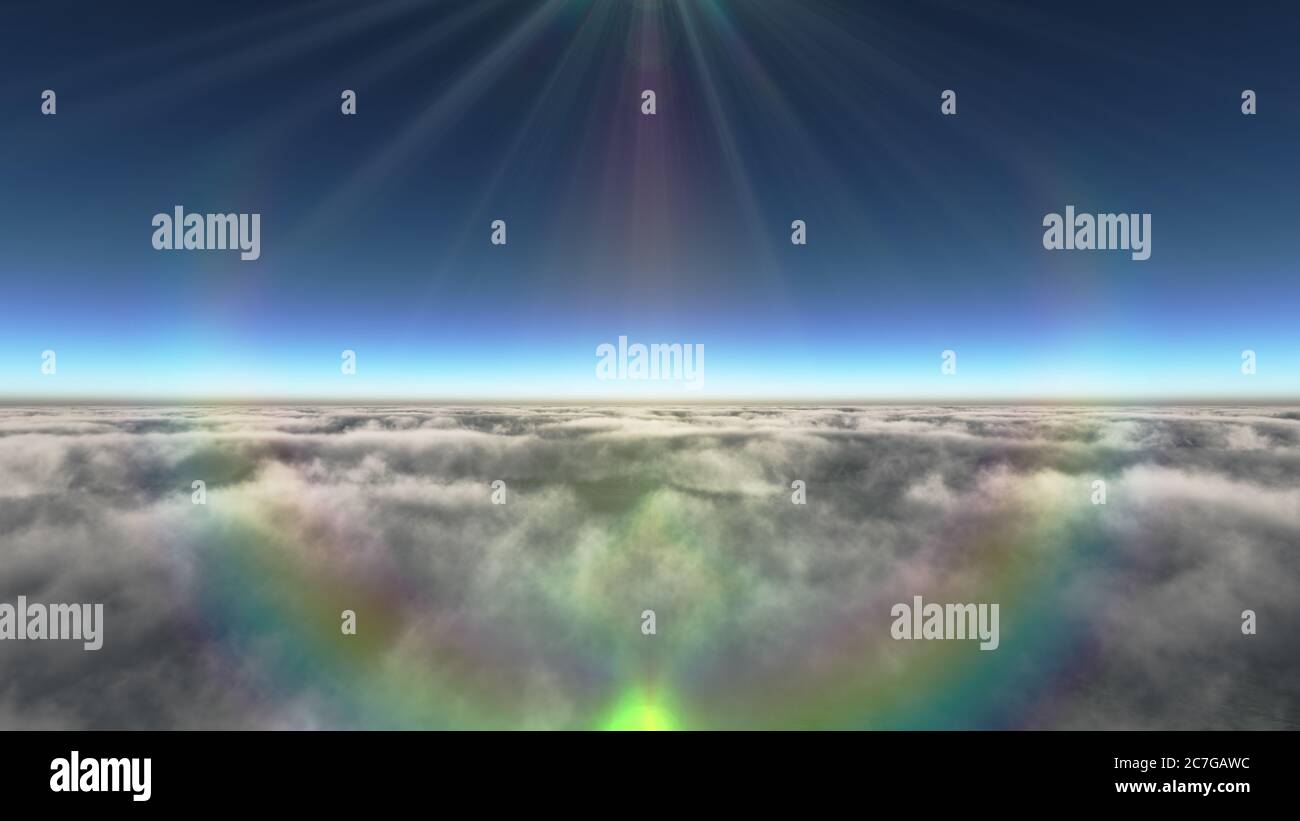 Above clouds sun ray, 3d rendering illustration Stock Photo - Alamy