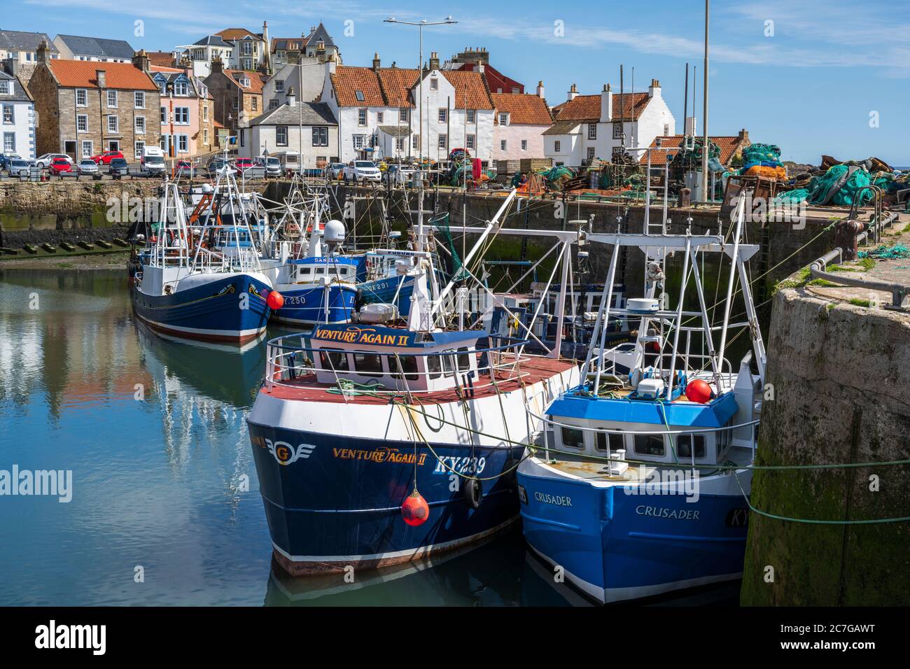 Fishing boats tied up in Pittenweem harbour in East Neuk of Fife, Scotland, UK Stock Photo