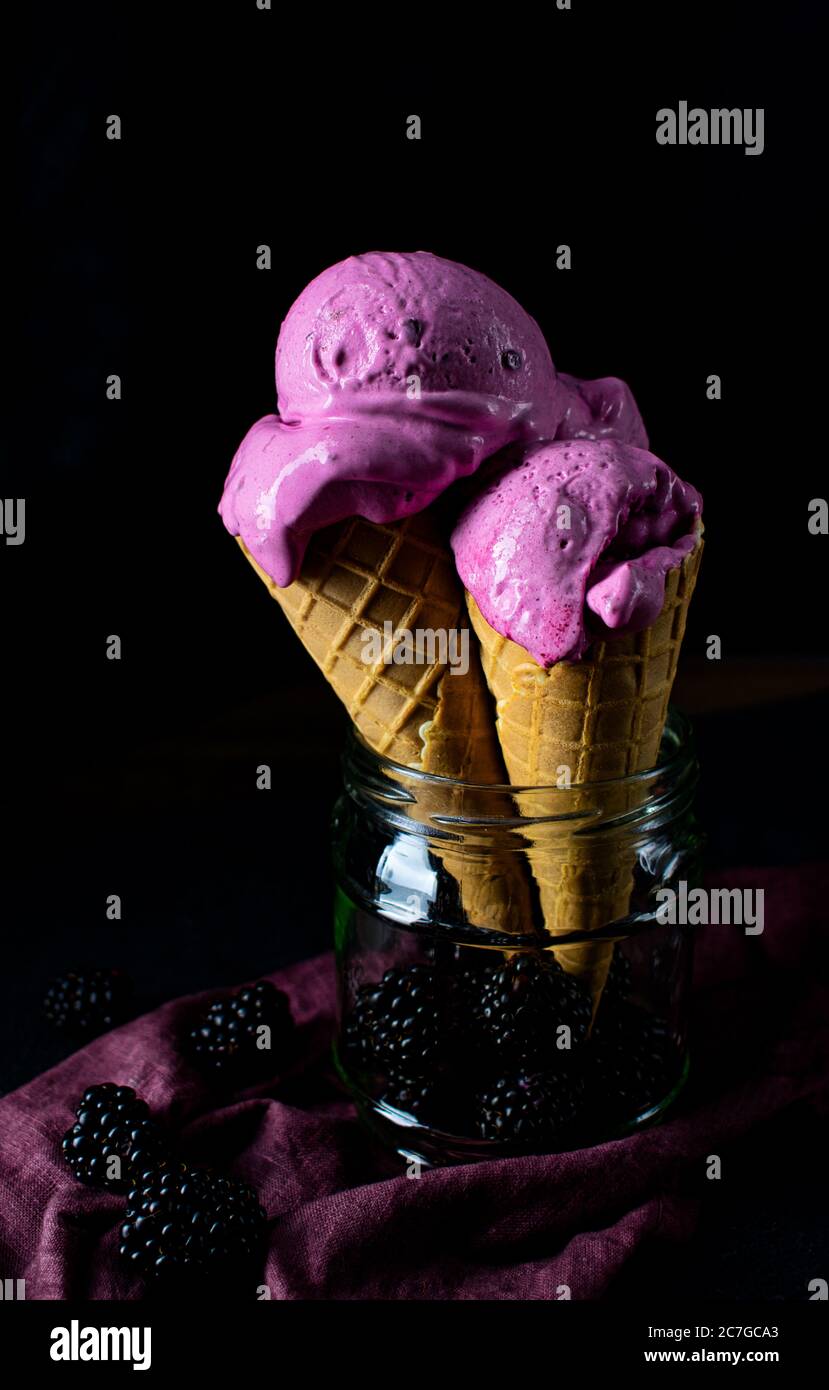 picture Dark Purple Ice Cream Cone https www alamy com refreshing ice cream with blackberries in cone on dark background high angle view of ice cream in cone on dark table delicious ice cream image366081243 html