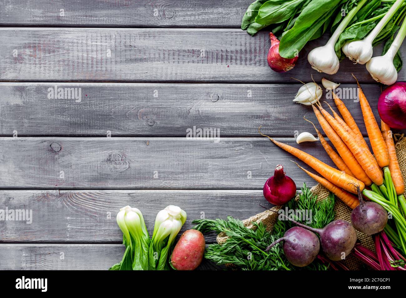 Healthy food. Vegetables - carrot, beet, potato - top view frame copy ...