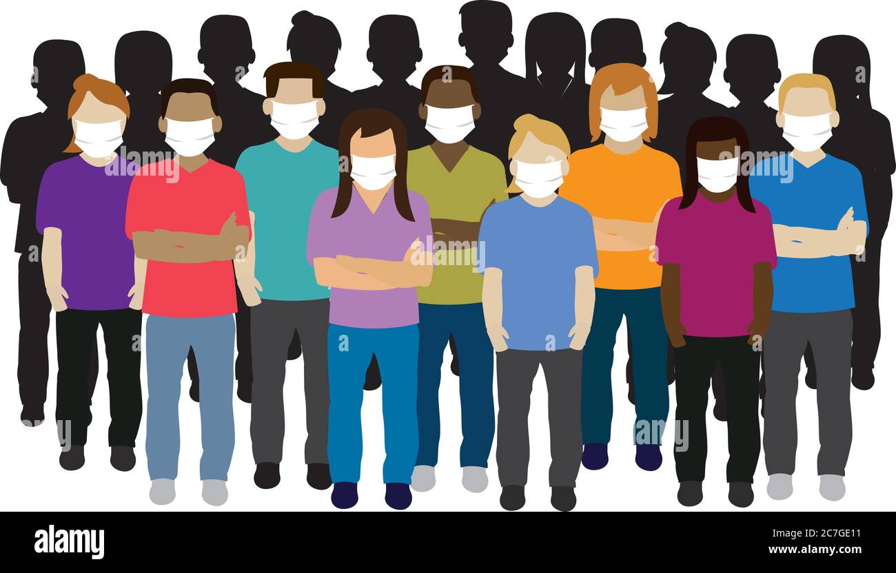 group of young adult diversity wearing face mask Stock Vector