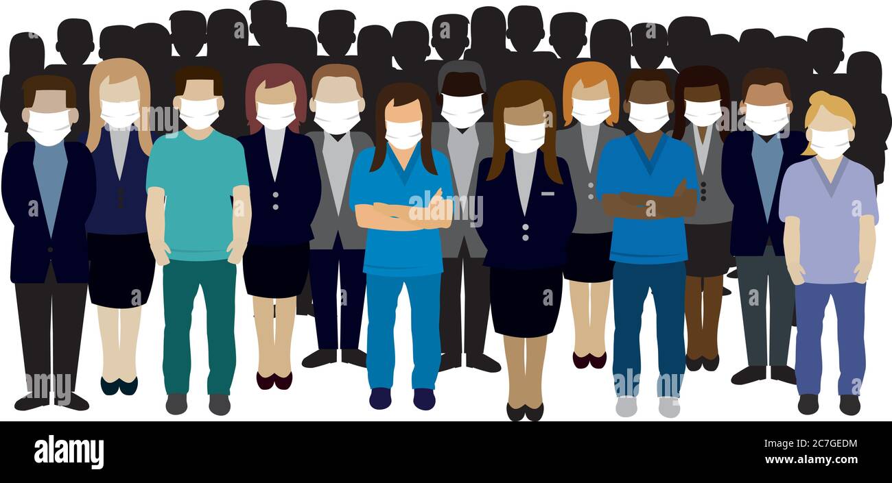 group of worker various occupation wearing face mask Stock Vector