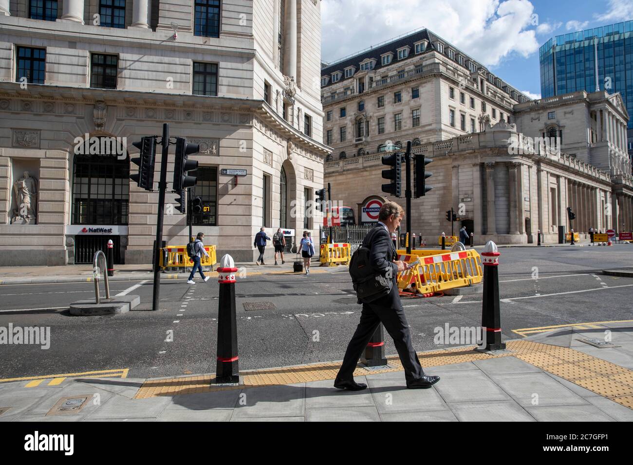 pic shows:  Hollowed out city  Normally teeming with commuters  City of London almost deserted at 9.30 am this morning Friday  17.7.20  City workers s Stock Photo