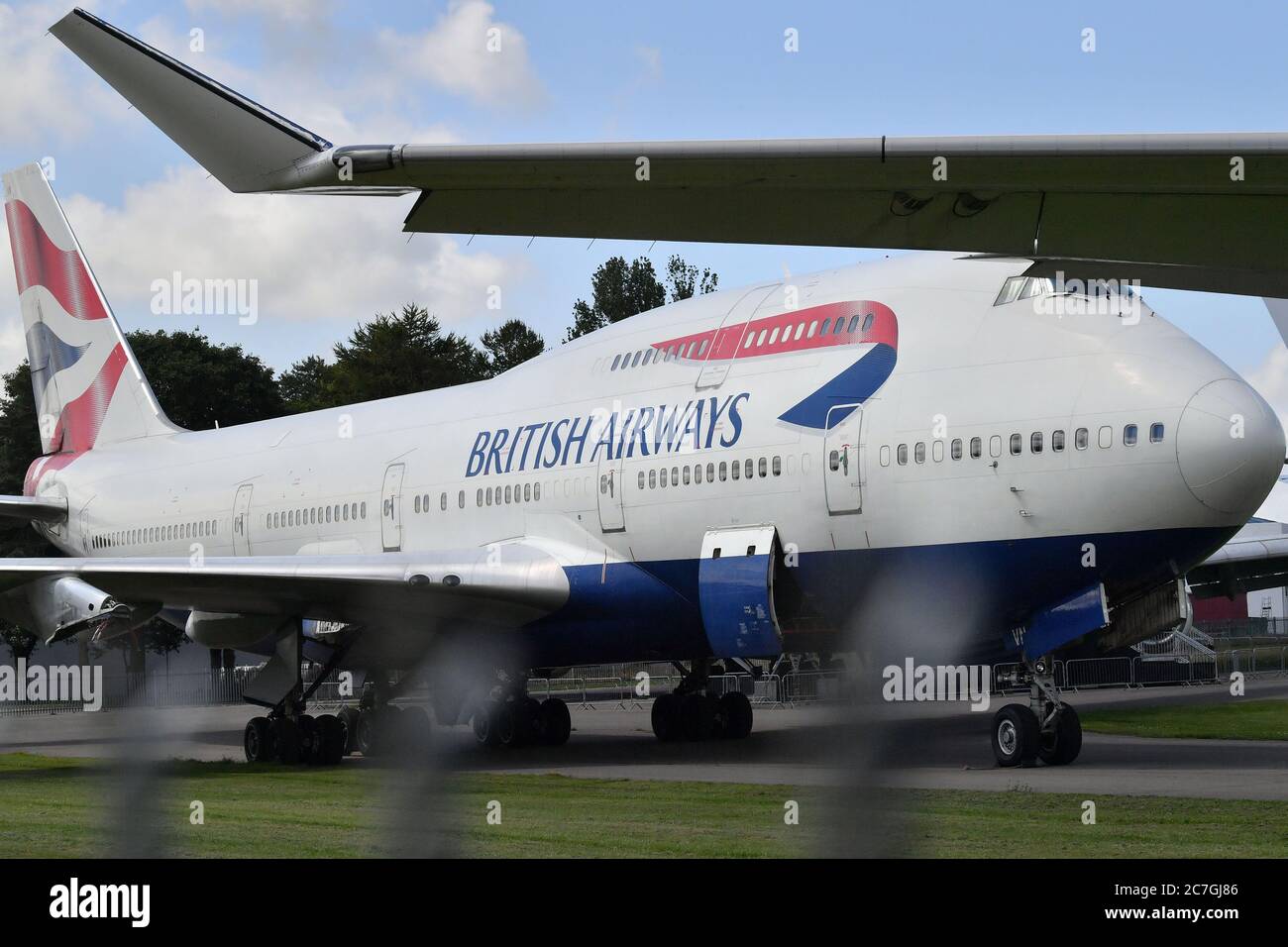 An engineless British Airways Boeing 747 aircraft, which first flew on