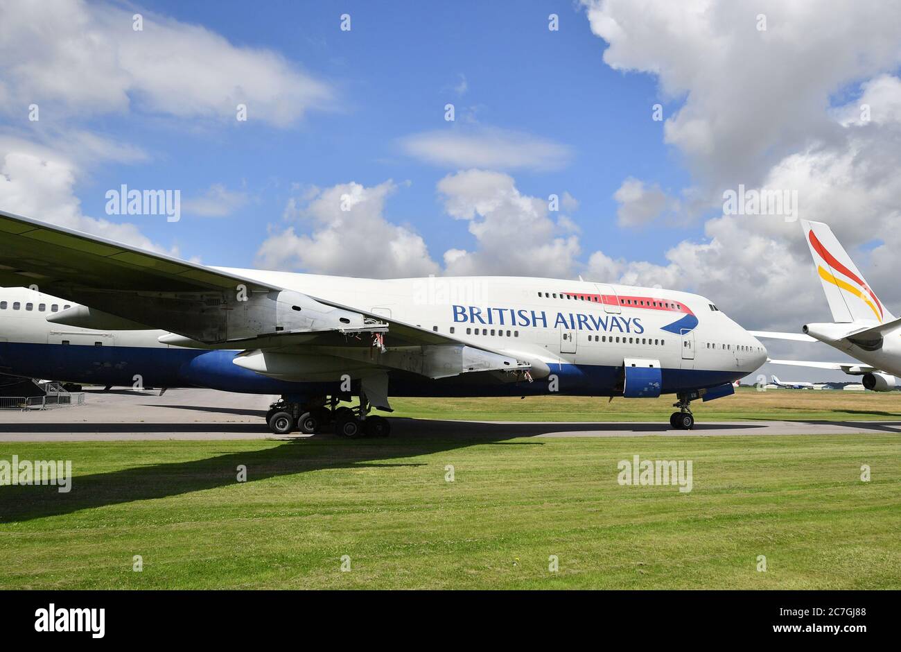 An engineless British Airways Boeing 747 aircraft, which first flew on