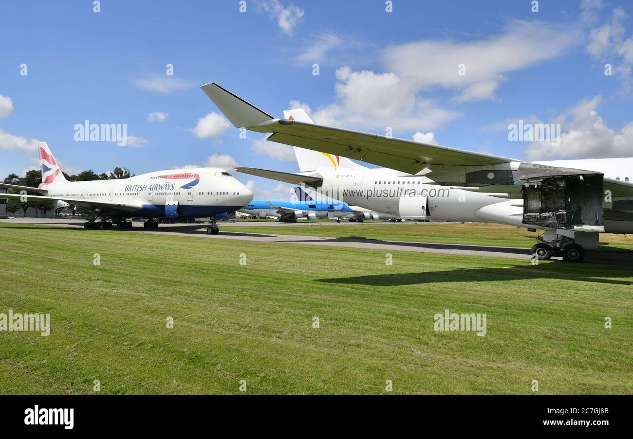 An engineless British Airways Boeing 747 aircraft, which first flew on