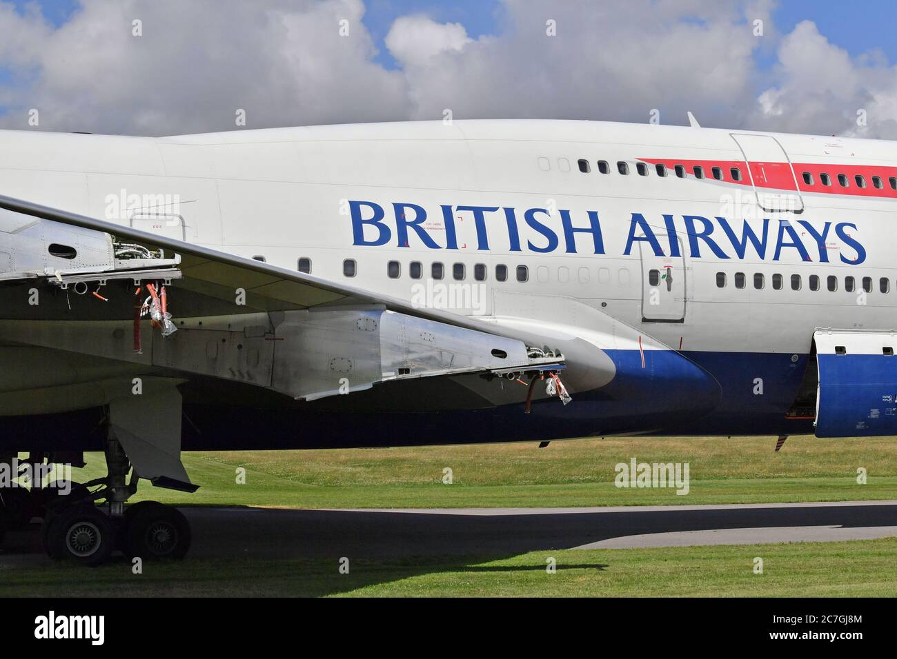 An engineless British Airways Boeing 747 aircraft, which first flew on
