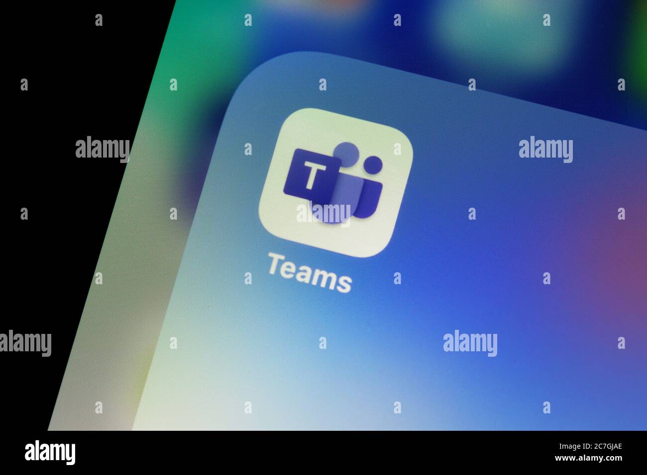 Ostersund, Sweden - July 17, 2020: Microsoft Teams app icon on a smartphone.. Teams is a unified team communication and collaboration platform with wo Stock Photo