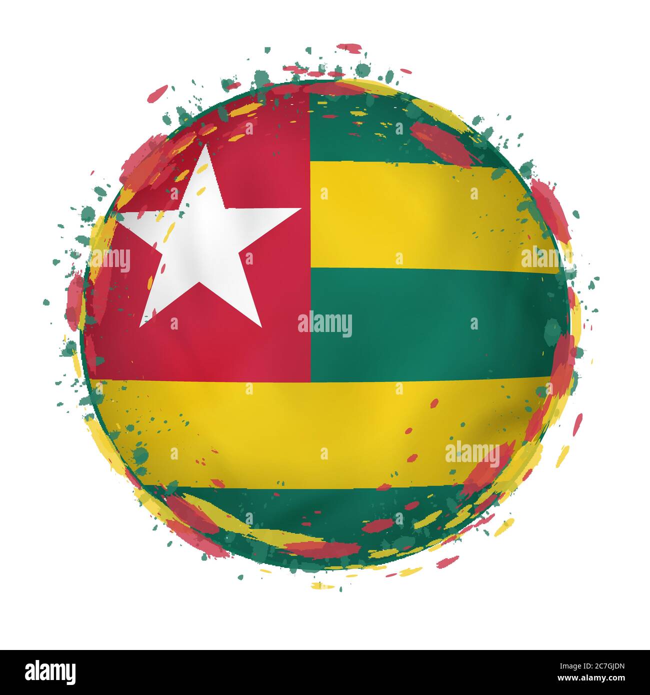Round grunge flag of Togo with splashes in flag color. Vector illustration. Stock Vector