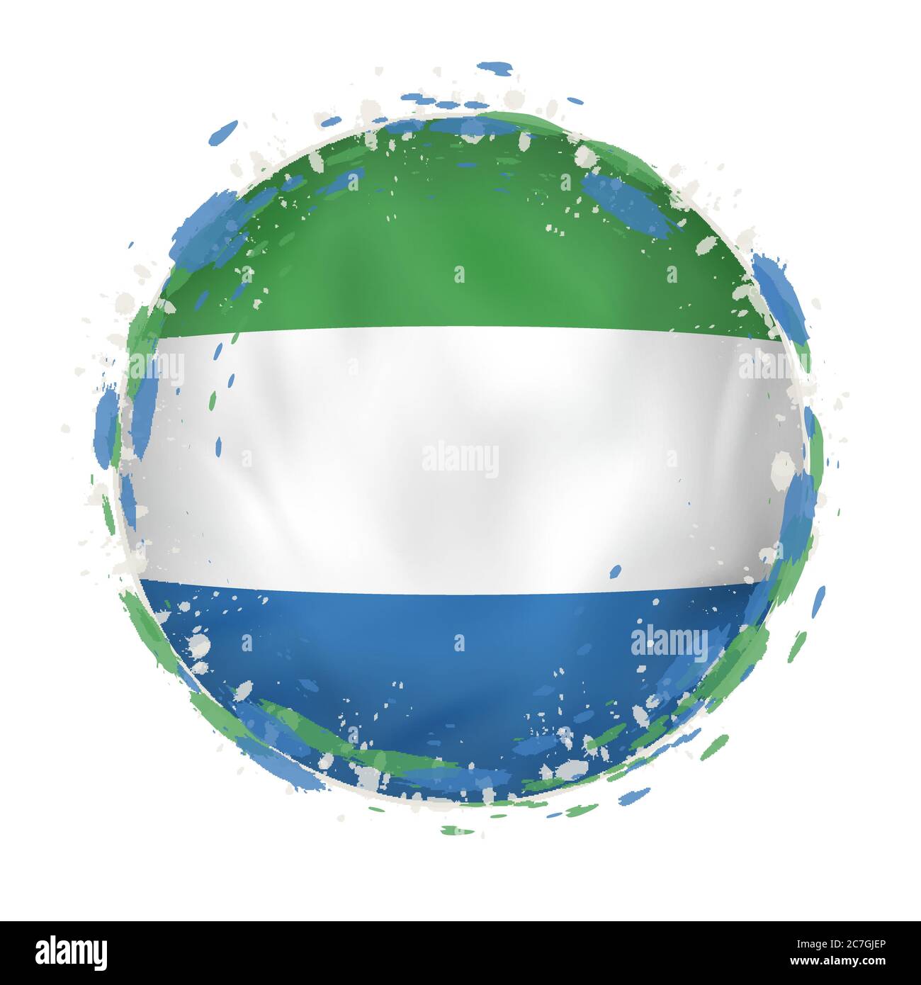 Round grunge flag of Sierra Leone with splashes in flag color. Vector ...