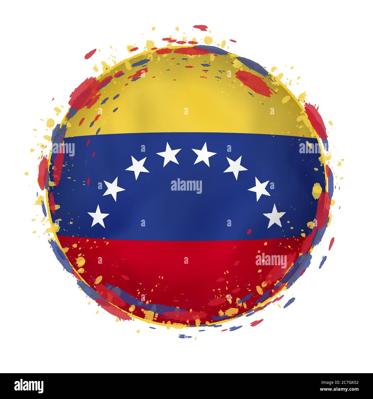 Round grunge flag of Venezuela with splashes in flag color. Vector ...