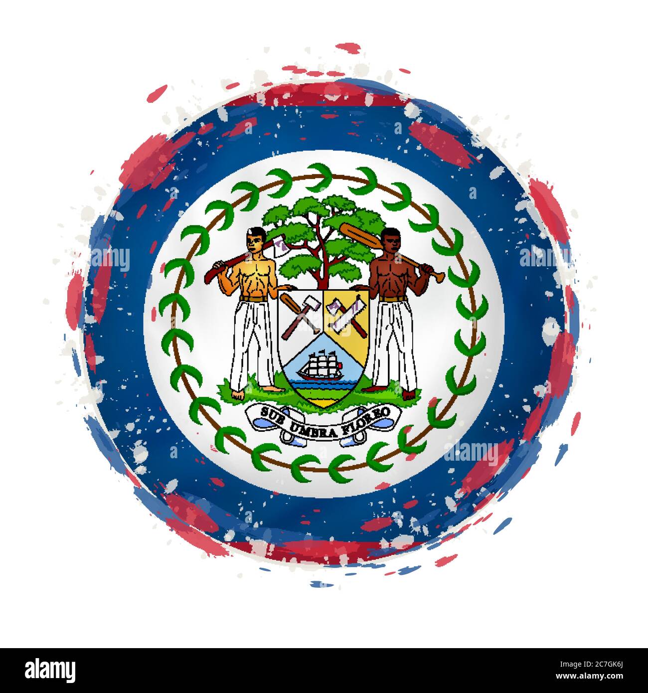 Round grunge flag of Belize with splashes in flag color. Vector ...