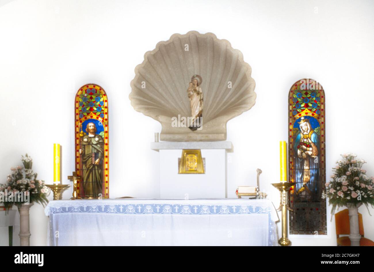 Isla A Toxa Galicia Spain Shell Church Virgin Mary In A Scallop Shell Stock Photo