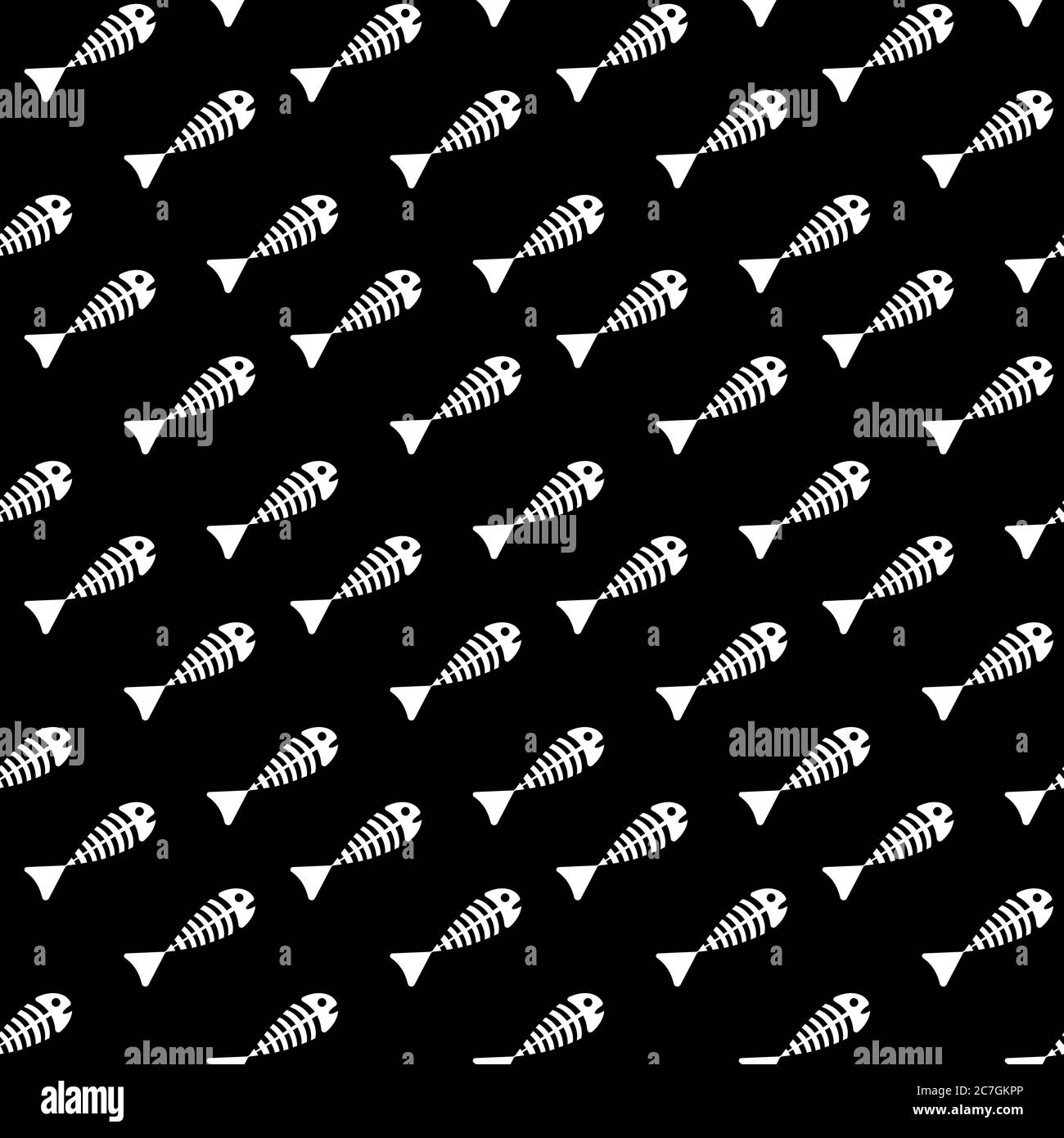 Fish bones seamless pattern on black background. Flat vector illustration. Stock Vector