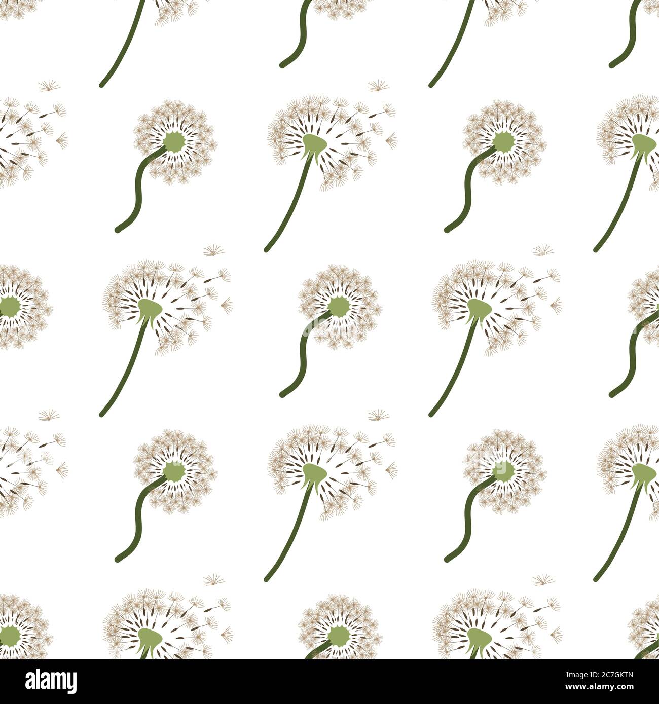 Dandelion seed seamless pattern, great design for fabric, wallpaper, background. Vector repeated texture. Floral doodle backdrop. Stock Vector