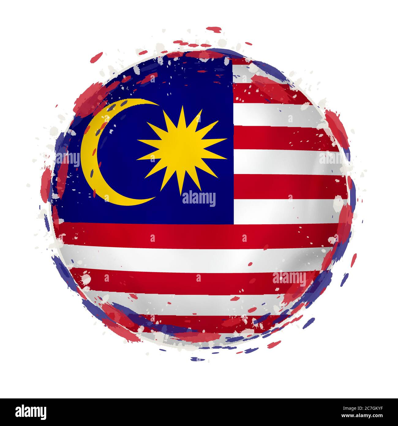 Round Grunge Flag Of Malaysia With Splashes In Flag Color Vector Illustration Stock Vector Image Art Alamy