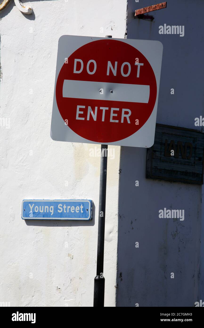 St George's Grenada Corner of Young Street No Entry Sign Stock Photo