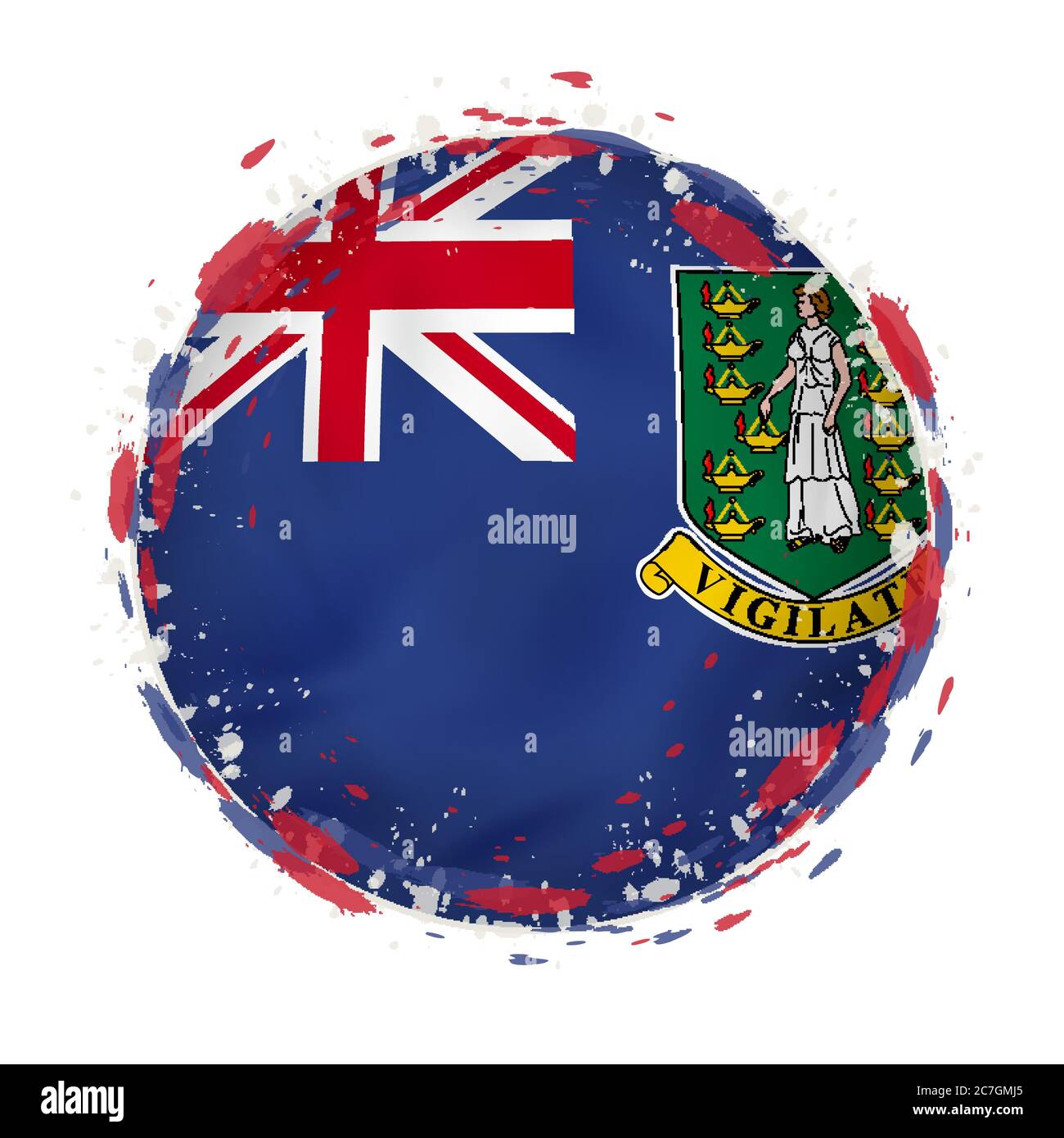 Round grunge flag of British Virgin Islands with splashes in flag color. Vector illustration