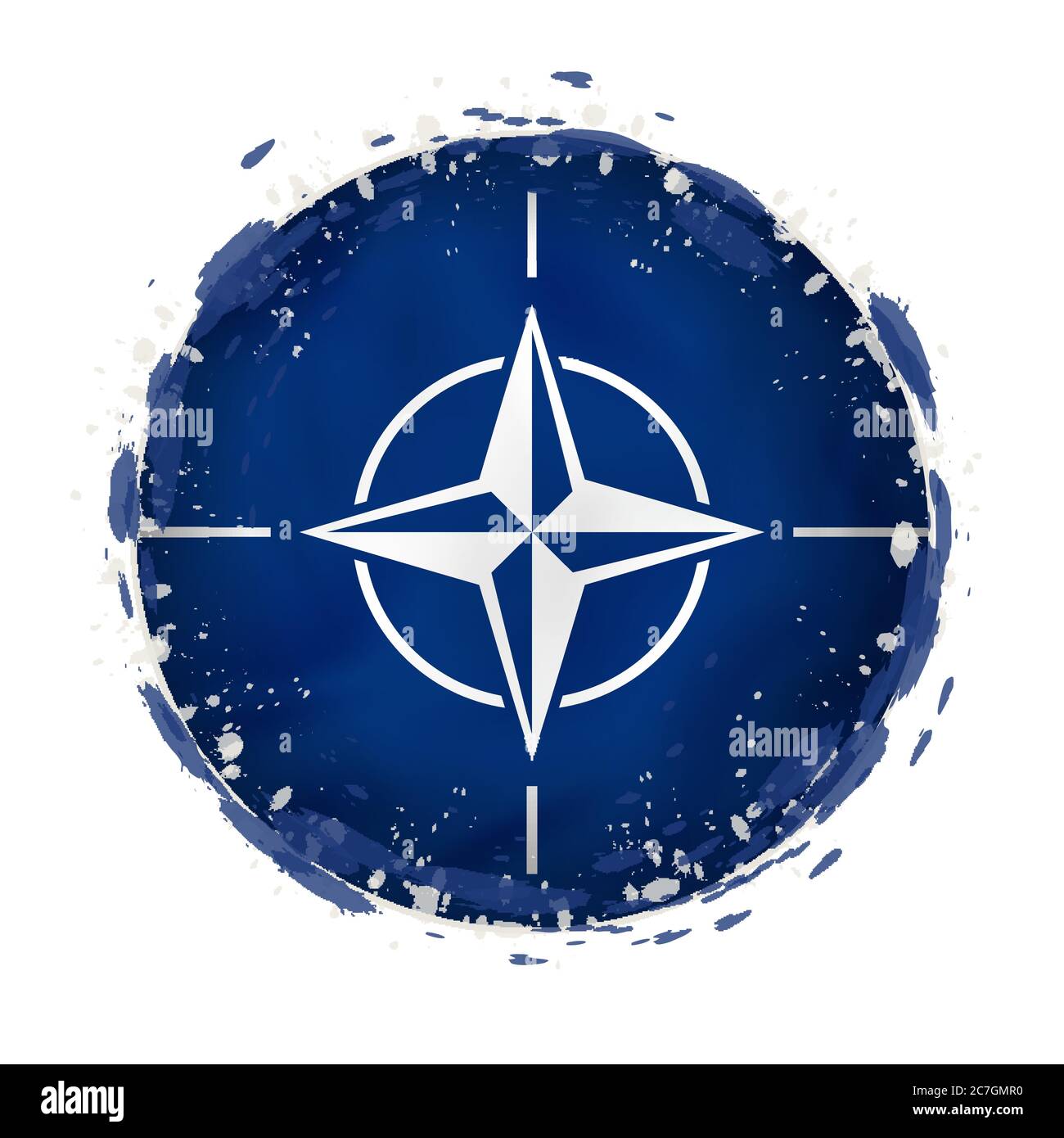 Round grunge flag of Nato with splashes in flag color. Vector