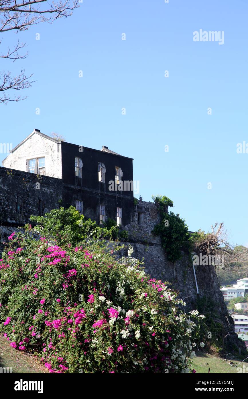 St George's Grenada Fort George Built 1705-1710 Bastion Tracer Fort bougainvillea Stock Photo