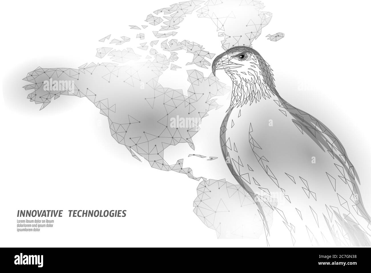 Eagle sitting bird profile. American national symbol. Low poly blue polygonal economic politics map USA concept vector illustration Stock Vector