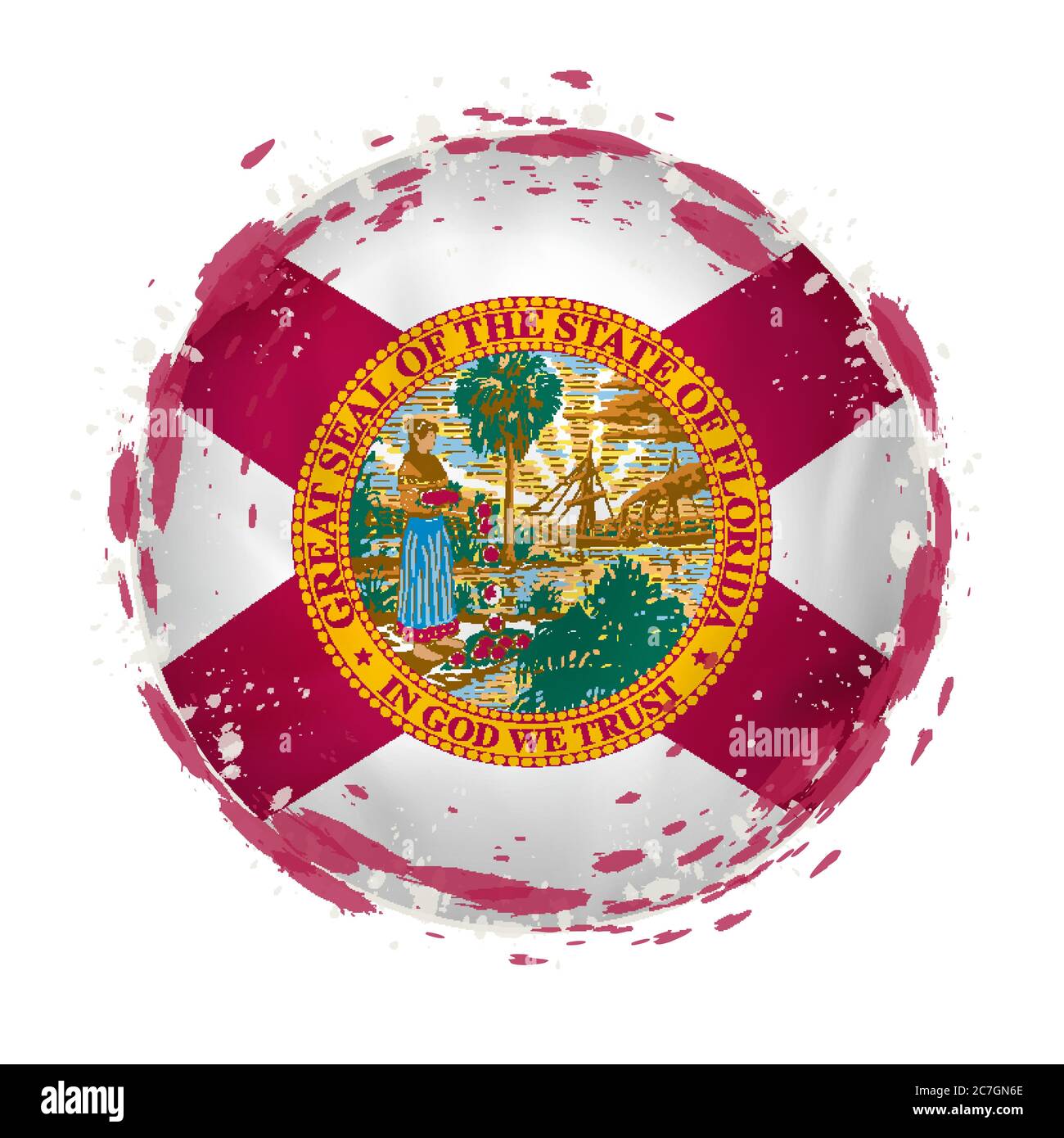 Round grunge flag of Florida US state with splashes in flag color ...