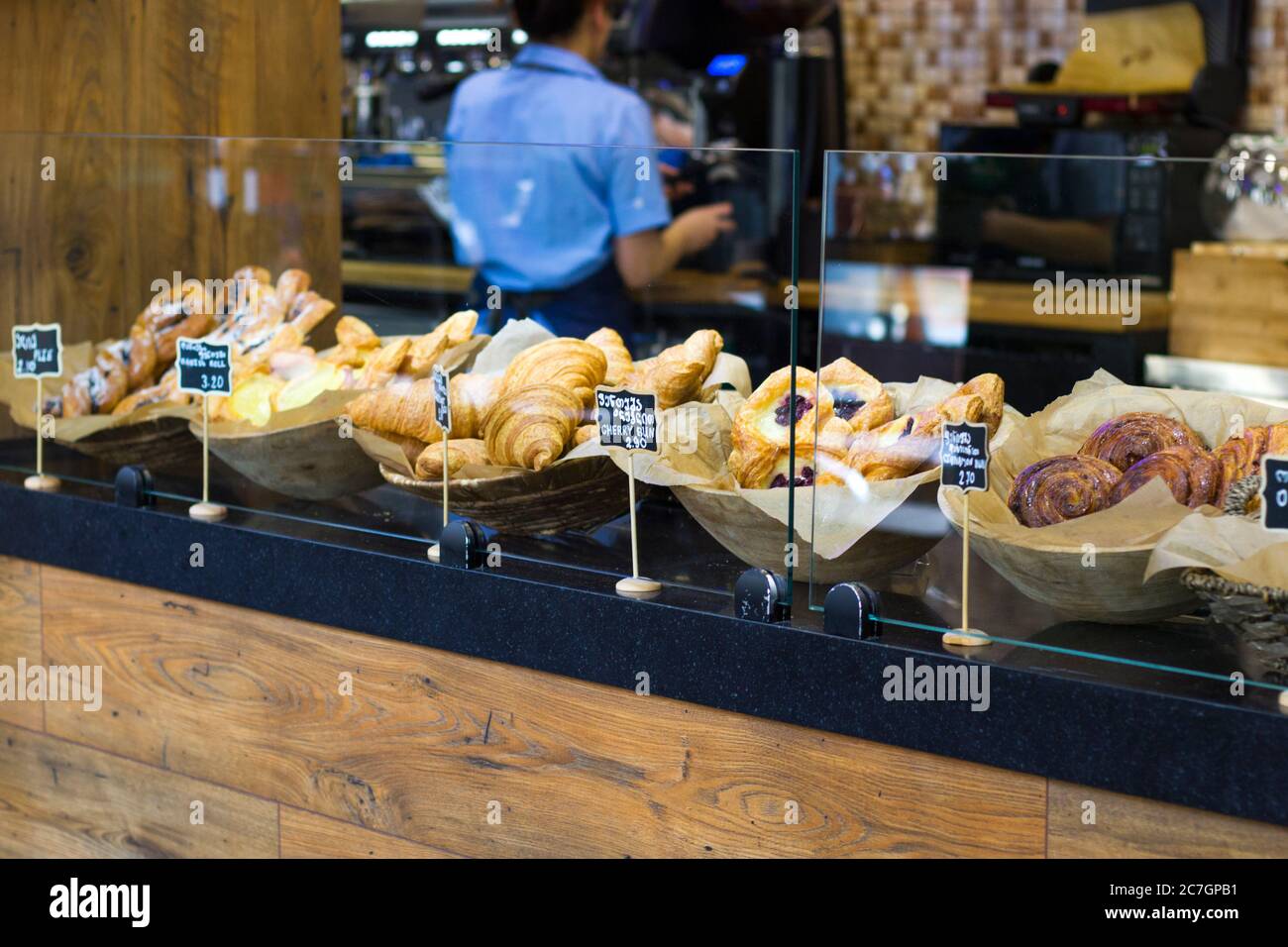 TBILISI, MART 03, 2019 Coffee shop interior. Desserts, sweet